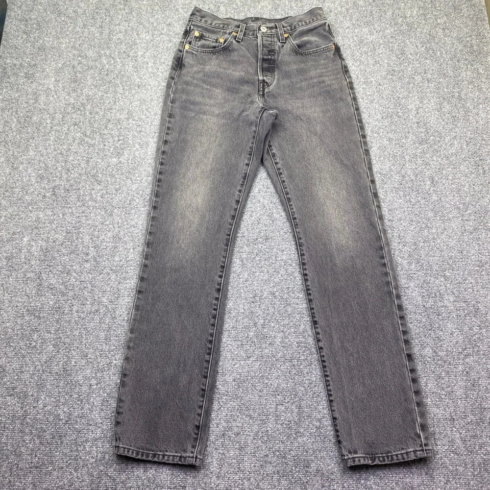 Levis 501 Premium Womens Faded Black Straight Leg Jeans Sz 26 Button Fly Grunge